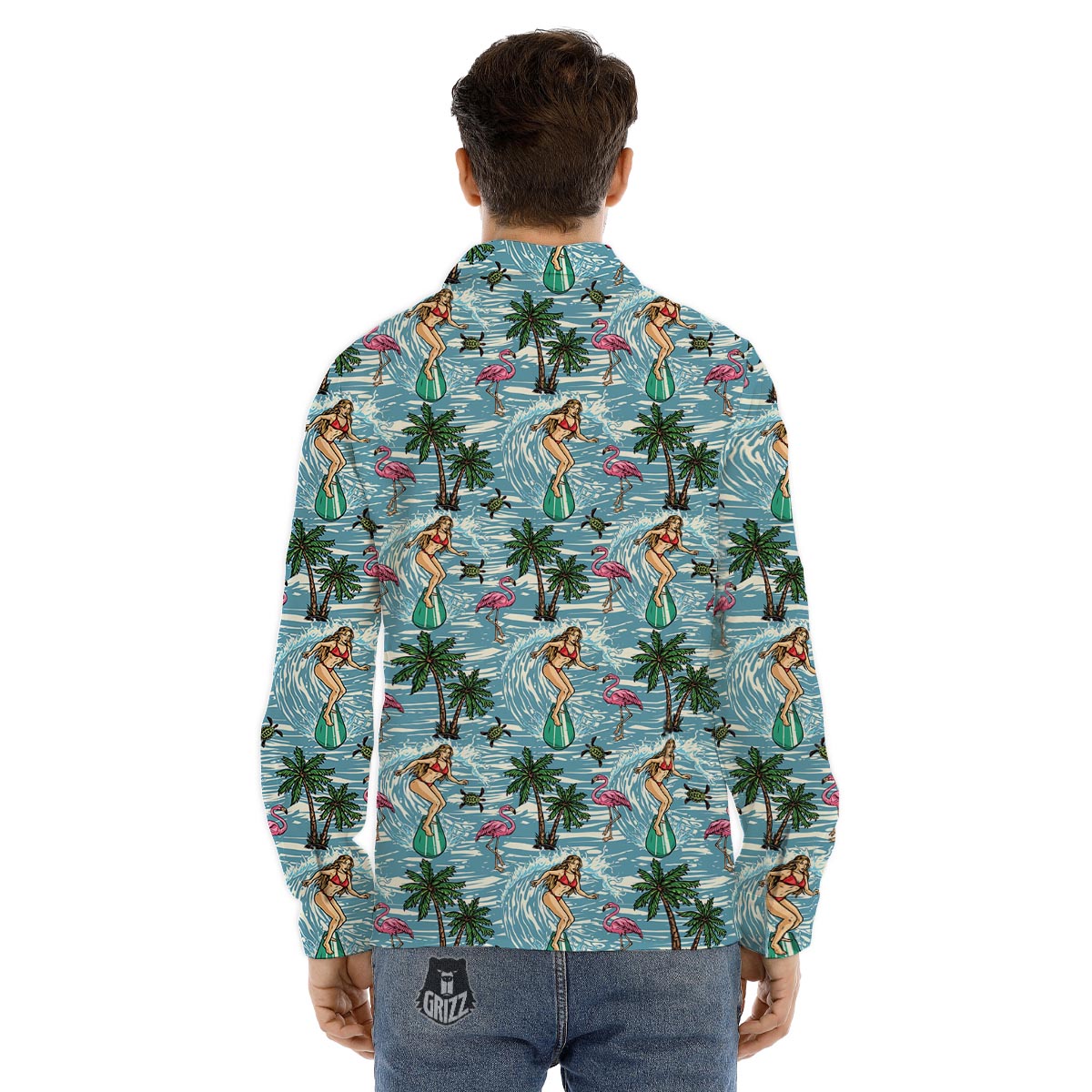 Wave Surfing Print Pattern Men's Dress Shirts-grizzshop