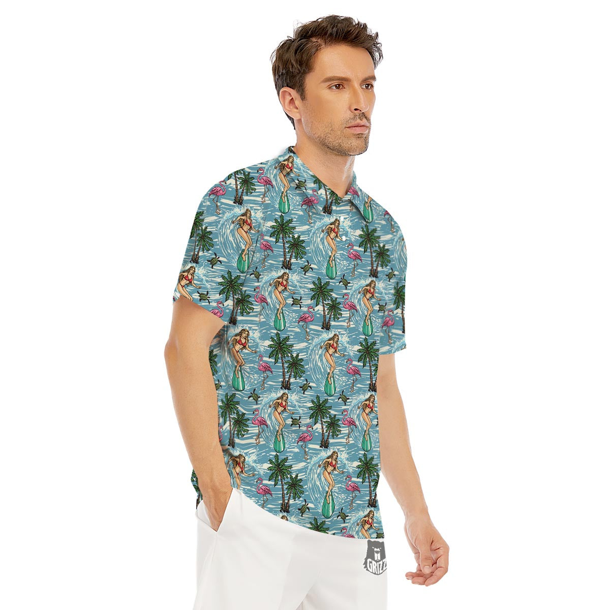 Wave Surfing Print Pattern Men's Golf Shirts-grizzshop