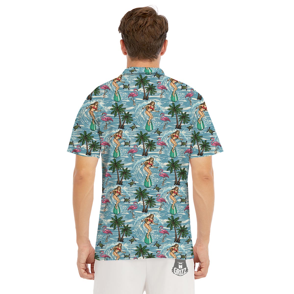 Wave Surfing Print Pattern Men's Golf Shirts-grizzshop