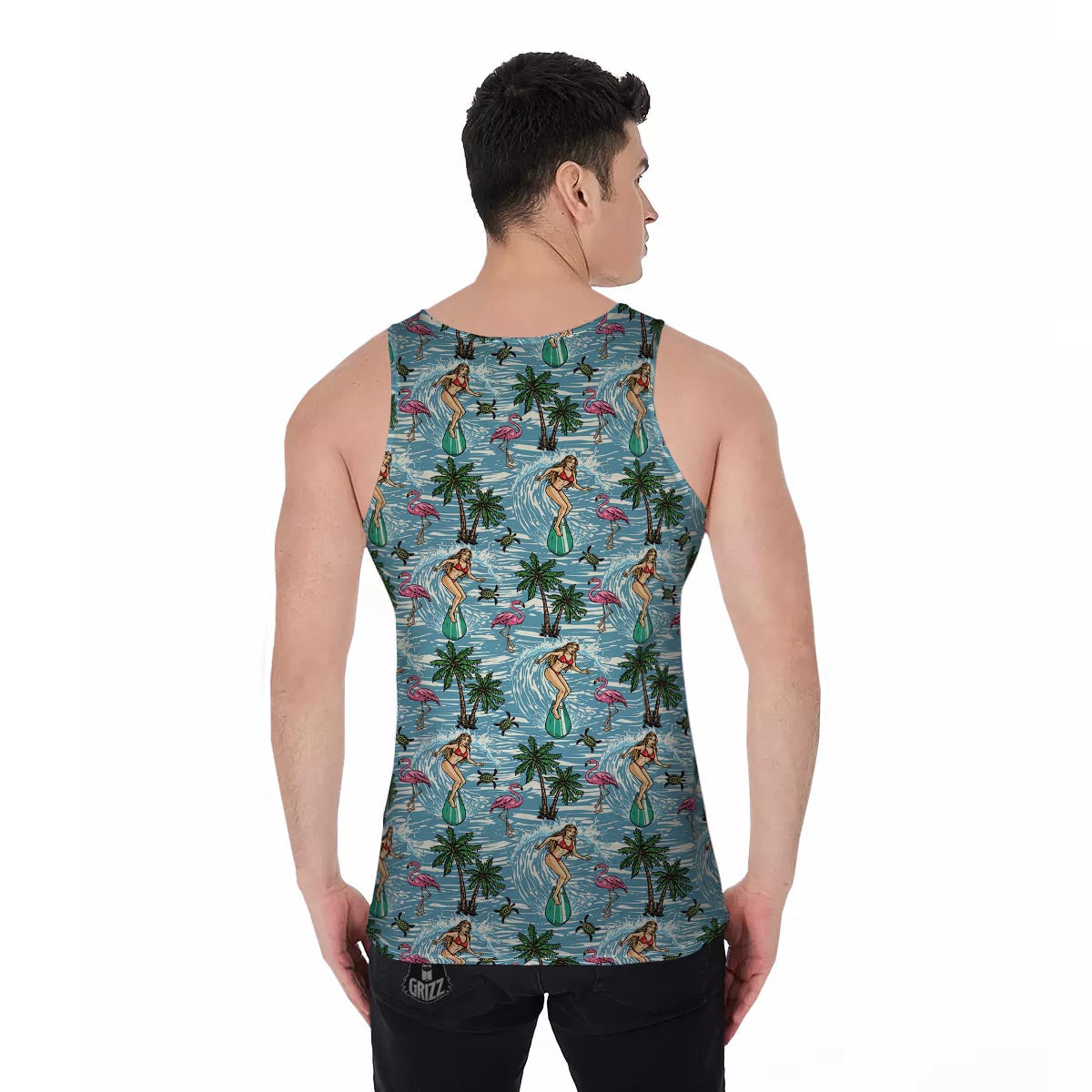 Wave Surfing Print Pattern Men's Tank Top-grizzshop