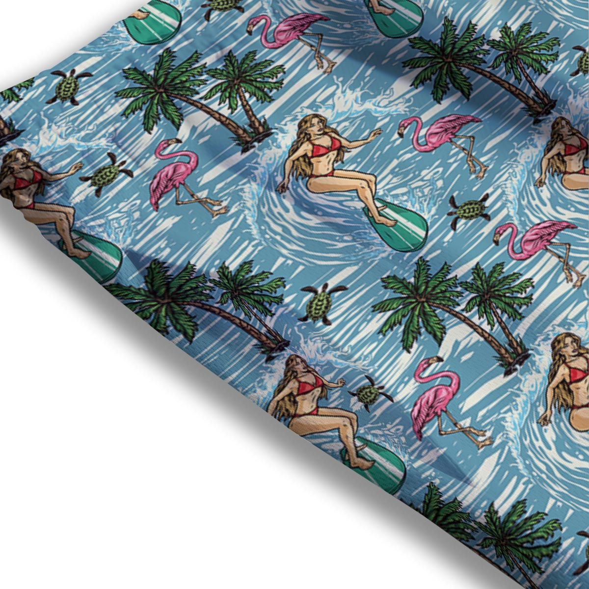 Wave Surfing Print Pattern Mesh Shorts