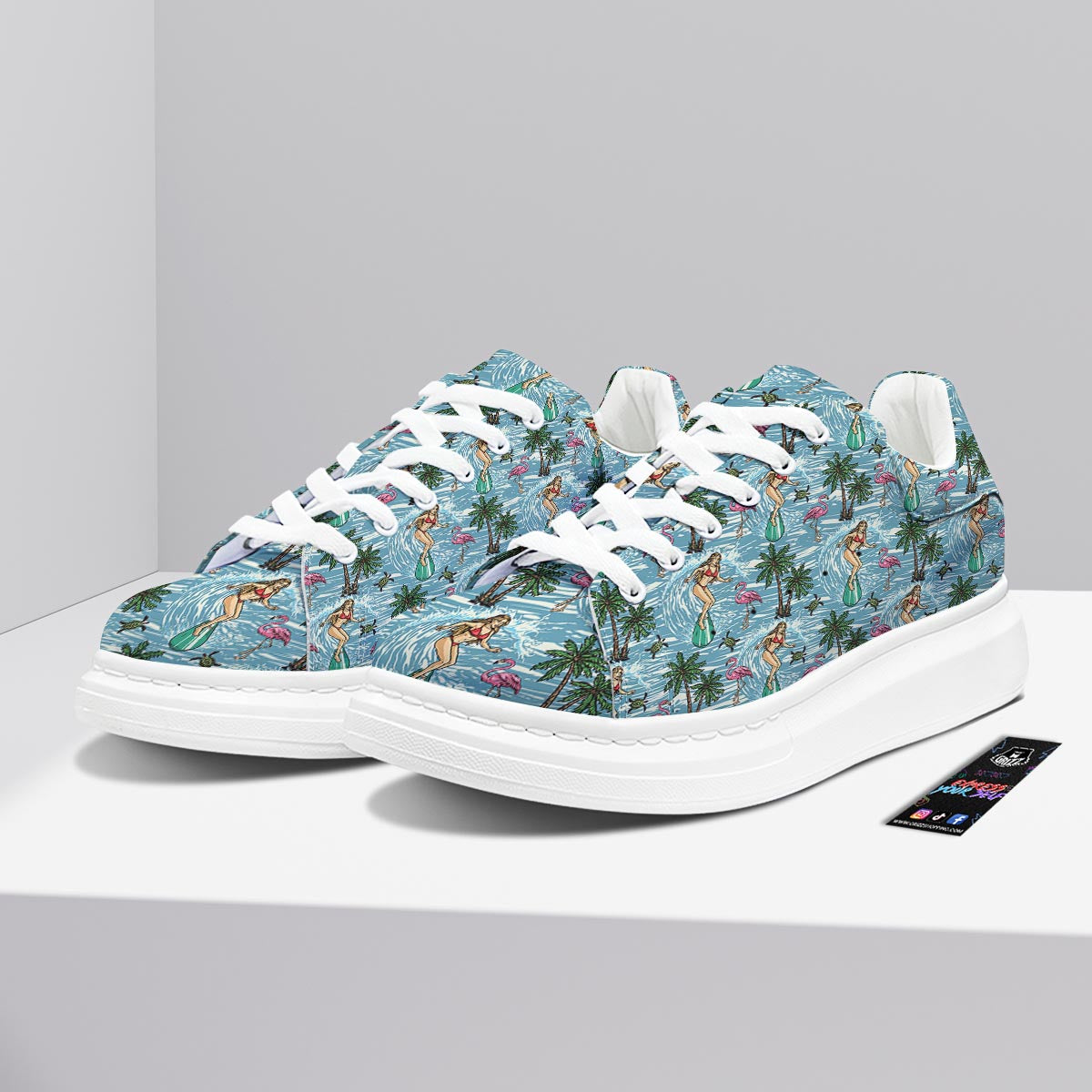 Wave Surfing Print Pattern Platform Shoes-grizzshop