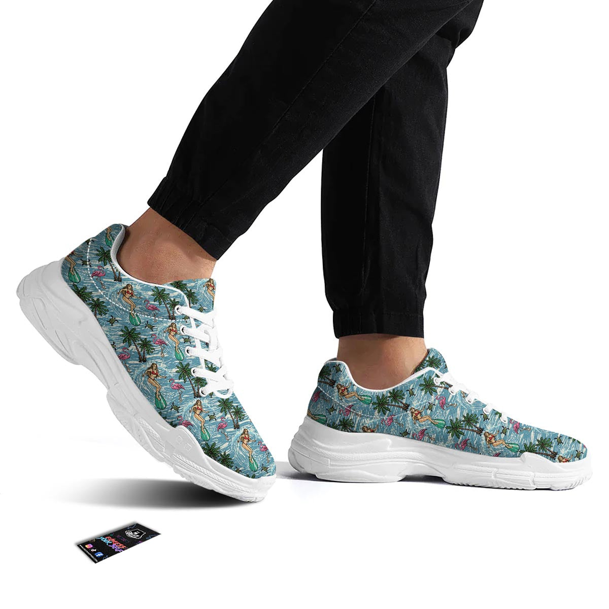 Wave Surfing Print Pattern White Chunky Shoes-grizzshop