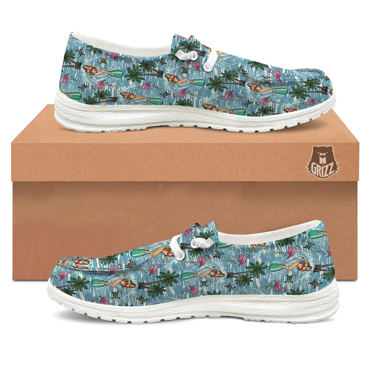 Wave Surfing Print Pattern White Loafers-grizzshop