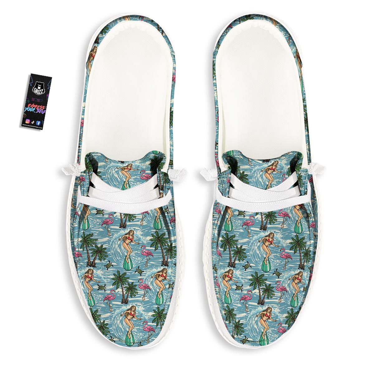 Wave Surfing Print Pattern White Loafers-grizzshop
