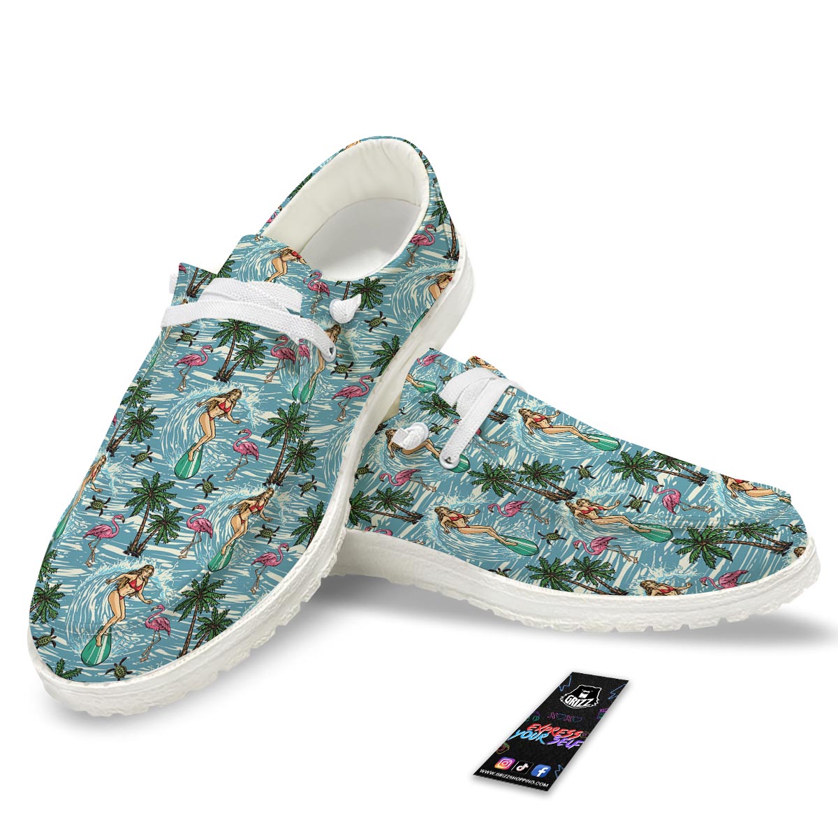 Wave Surfing Print Pattern White Loafers-grizzshop