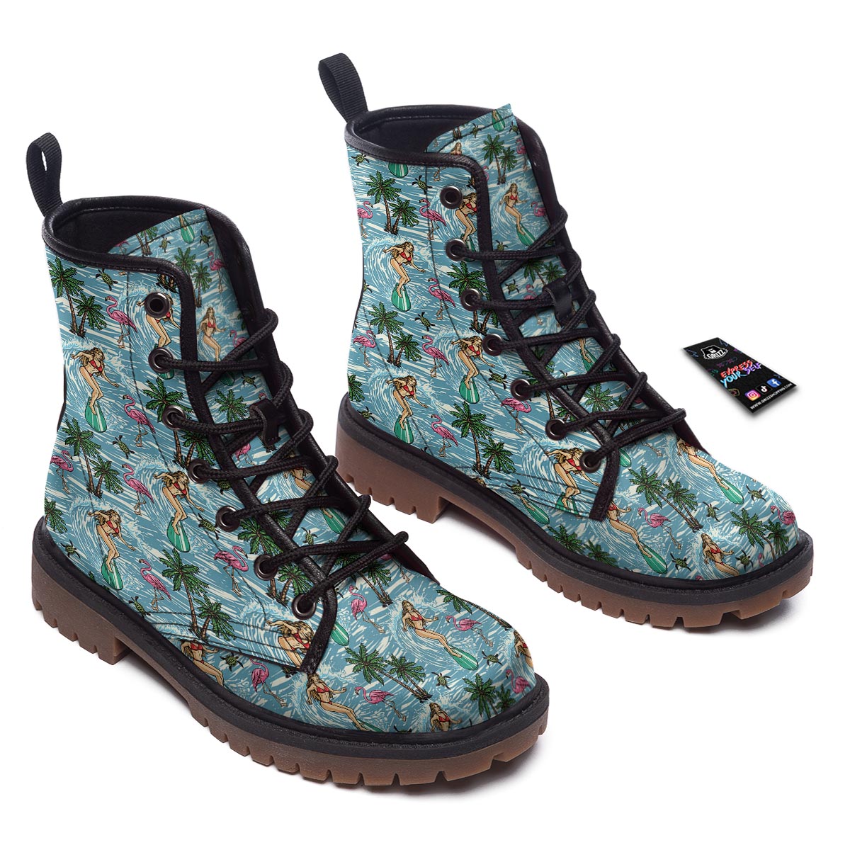 Wave Surfing Print Pattern Work Boots-grizzshop