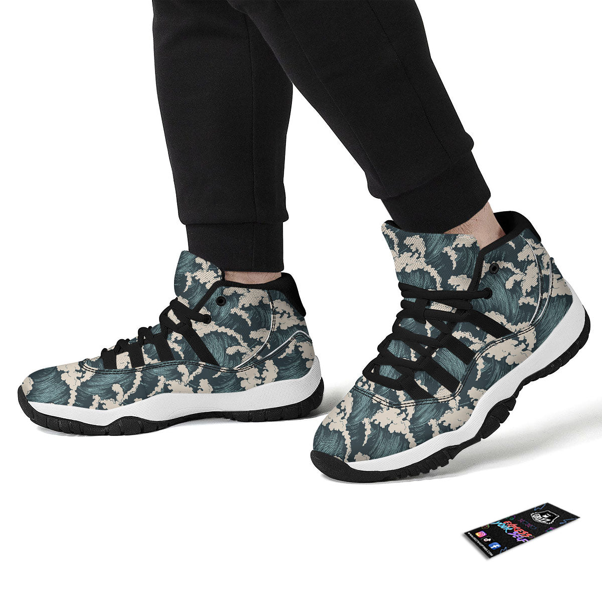 Wave Water Print Pattern Black Bball Shoes-grizzshop
