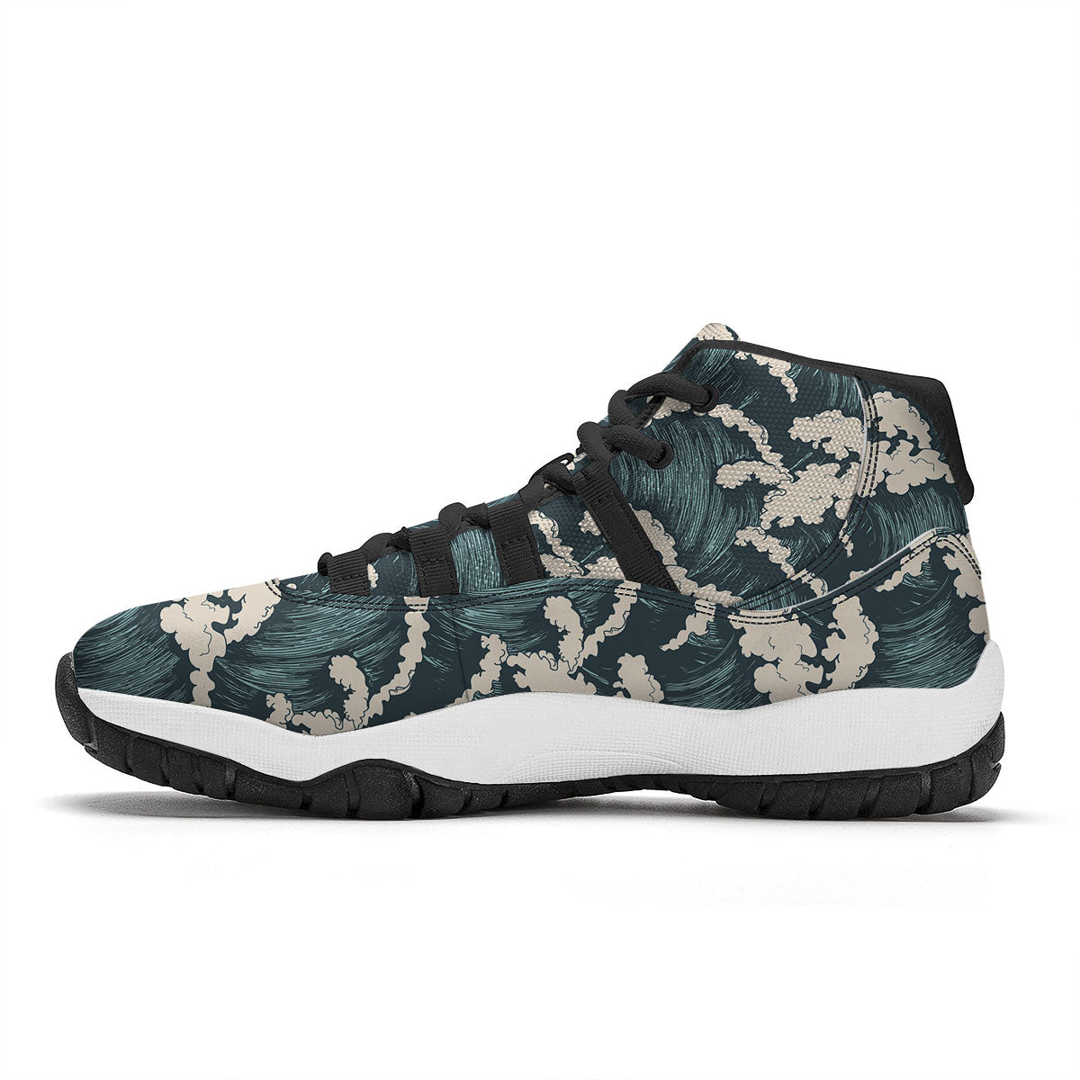 Wave Water Print Pattern Black Bball Shoes-grizzshop