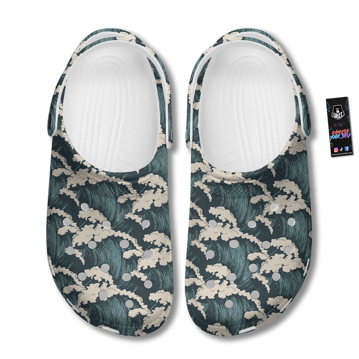 Wave Water Print Pattern Clog-grizzshop