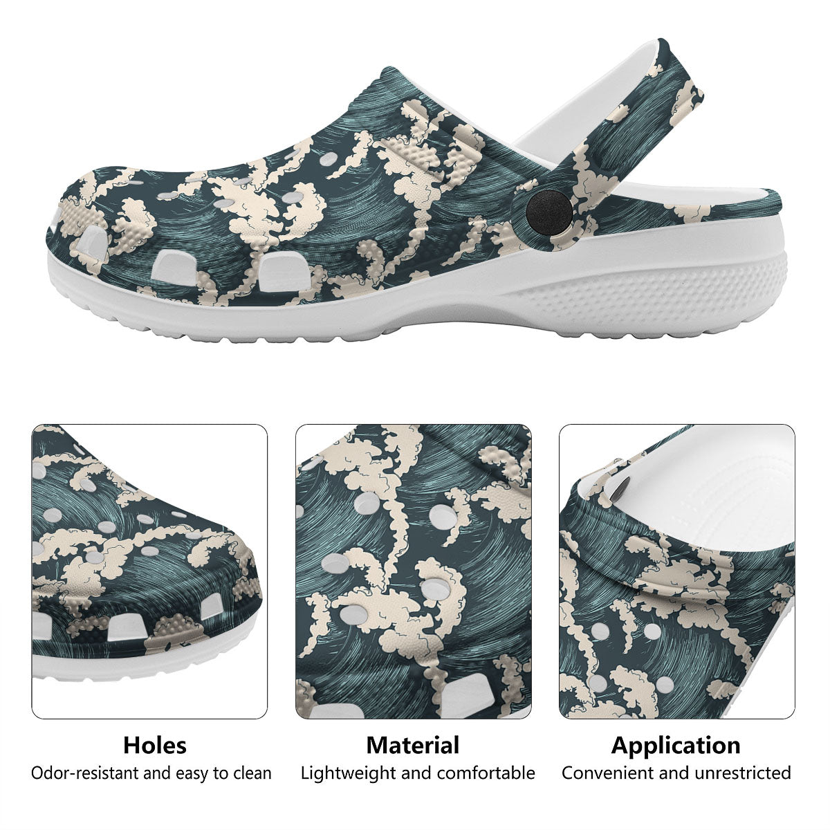 Wave Water Print Pattern Clog-grizzshop