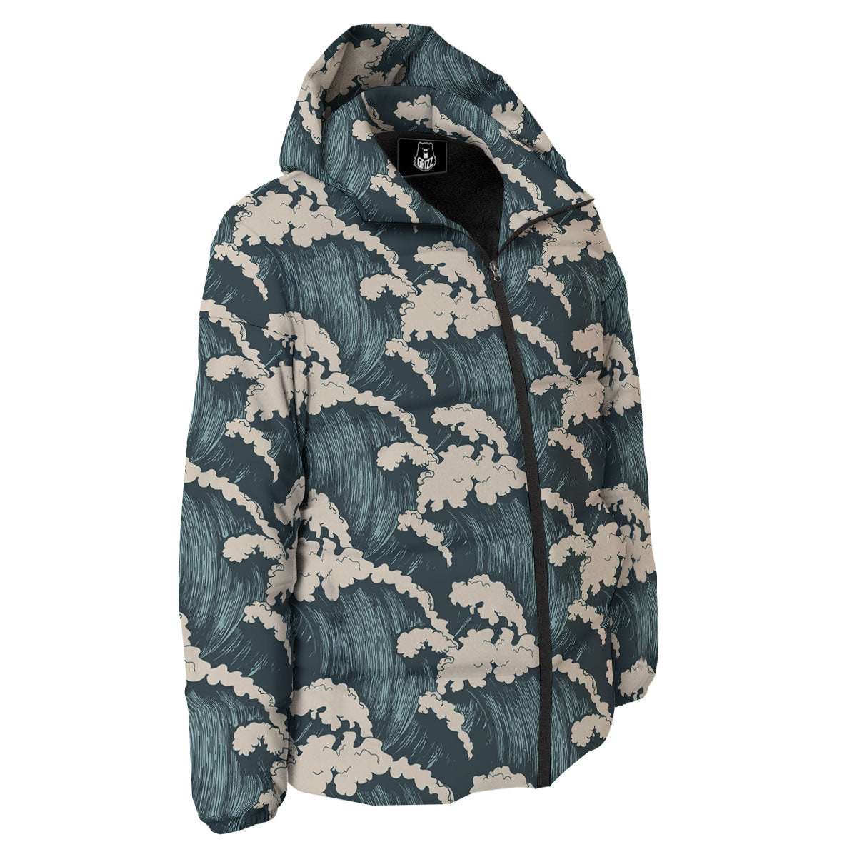 Wave Water Print Pattern Down Jacket-grizzshop