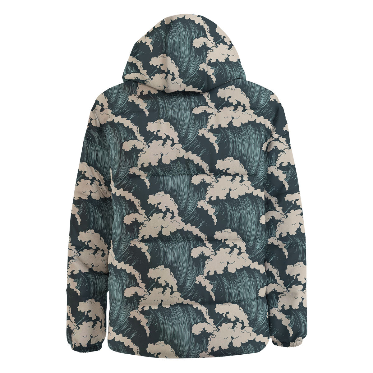 Wave Water Print Pattern Down Jacket-grizzshop
