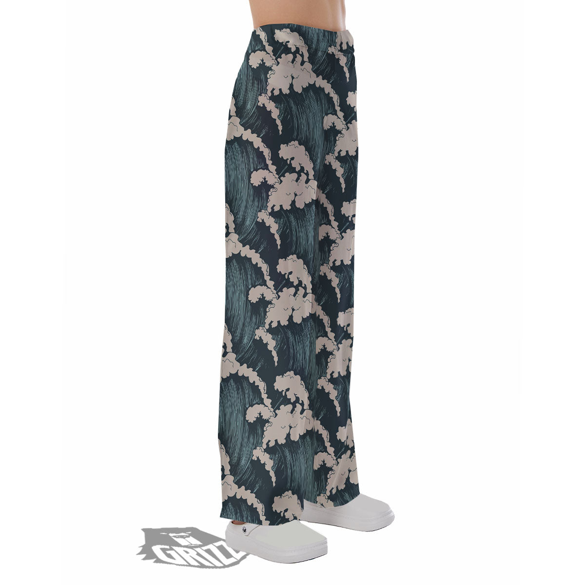 Wave Water Print Pattern Pajama Pants-grizzshop