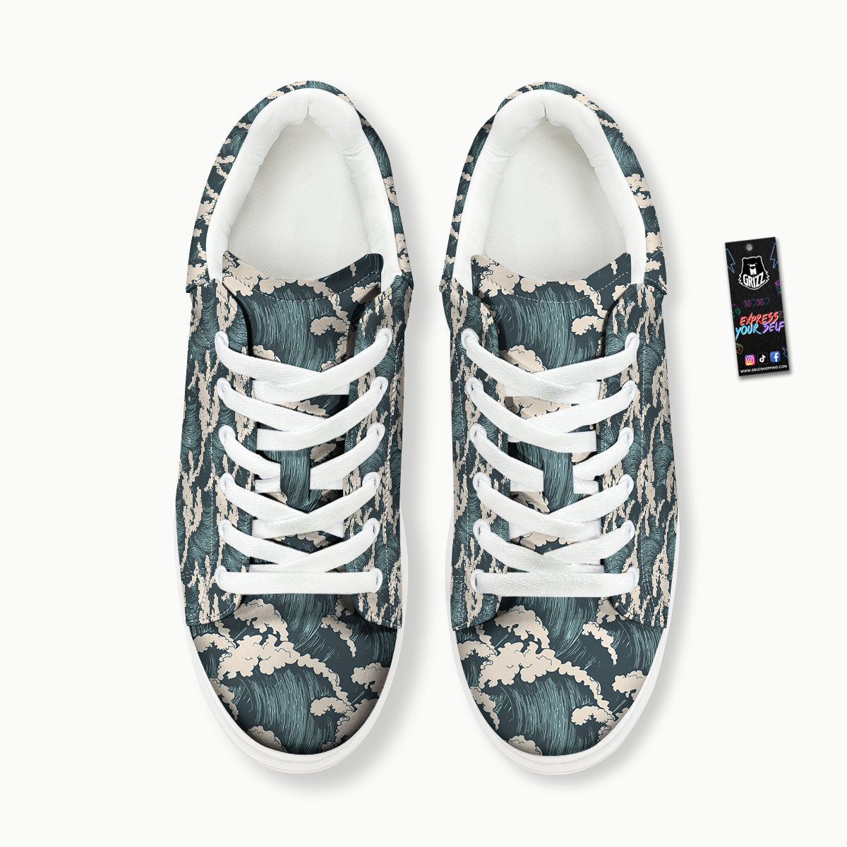 Wave Water Print Pattern Platform Shoes-grizzshop