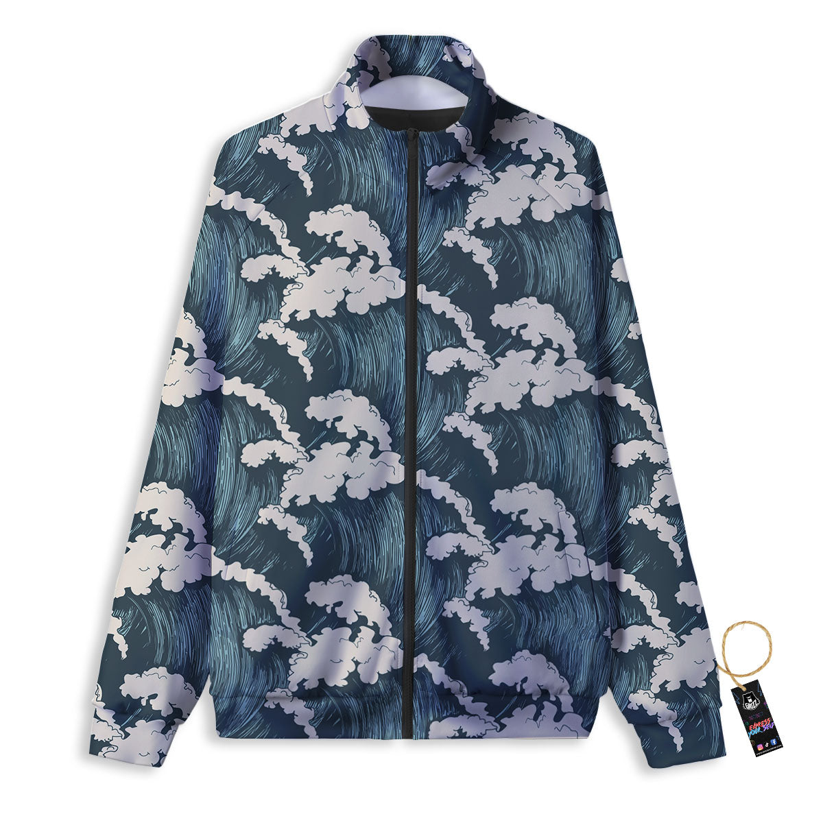Wave Water Print Pattern Track Jacket-grizzshop