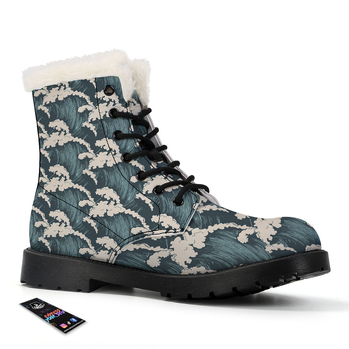 Wave Water Print Pattern Winter Boots-grizzshop