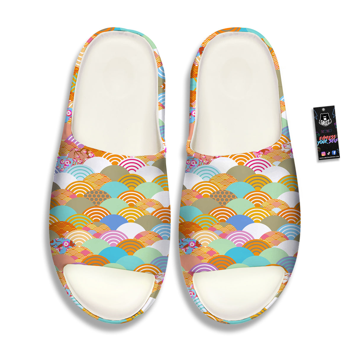 Wave Japanese Flower Colorful Print Pattern Sandals-grizzshop