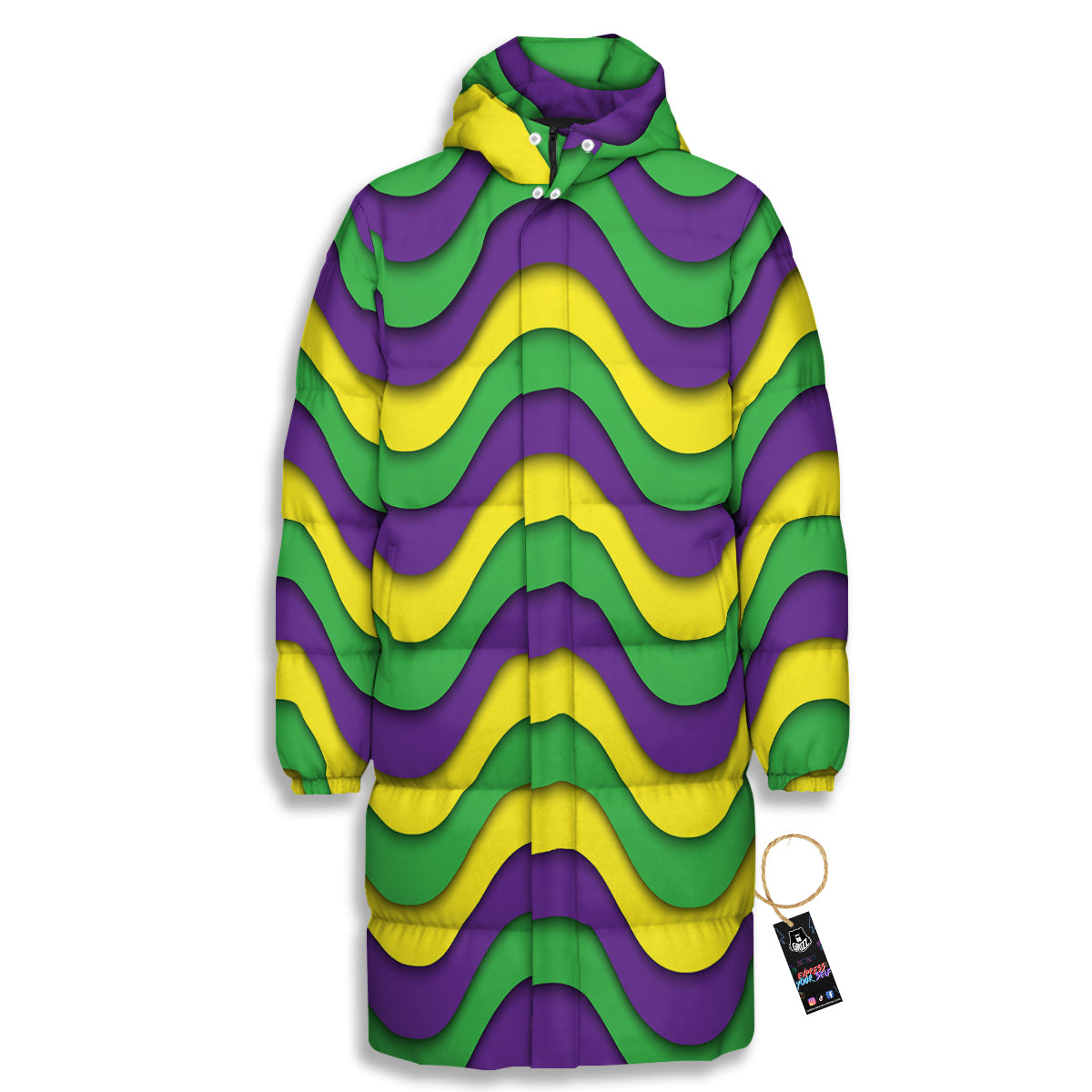 Wave Mardi Gras Print Pattern Long Down Jacket