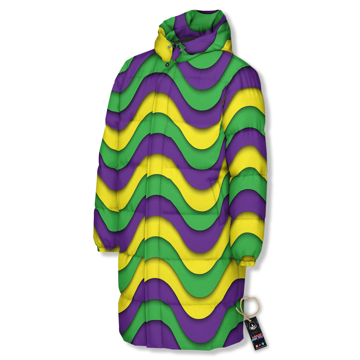 Wave Mardi Gras Print Pattern Long Down Jacket