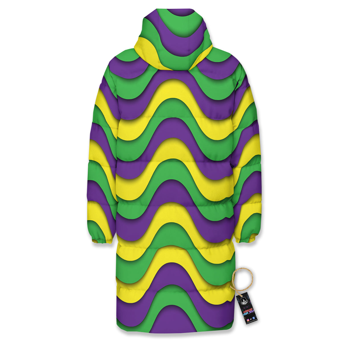 Wave Mardi Gras Print Pattern Long Down Jacket