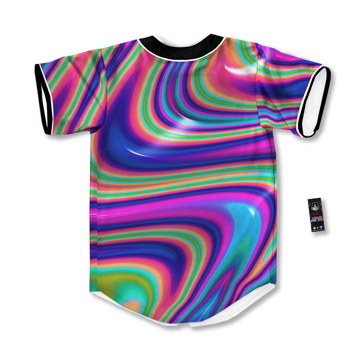 Waves Holographic Print Baseball Jersey-grizzshop