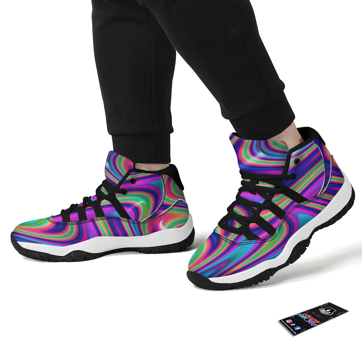 Waves Holographic Print Black Bball Shoes-grizzshop