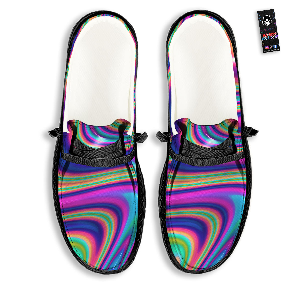 Waves Holographic Print Black Loafers-grizzshop