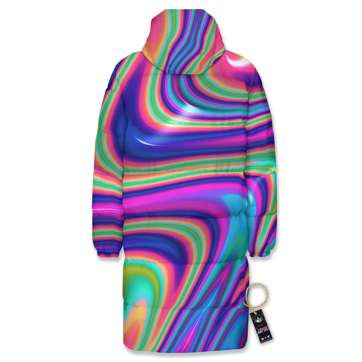 Waves Holographic Print Long Down Jacket-grizzshop