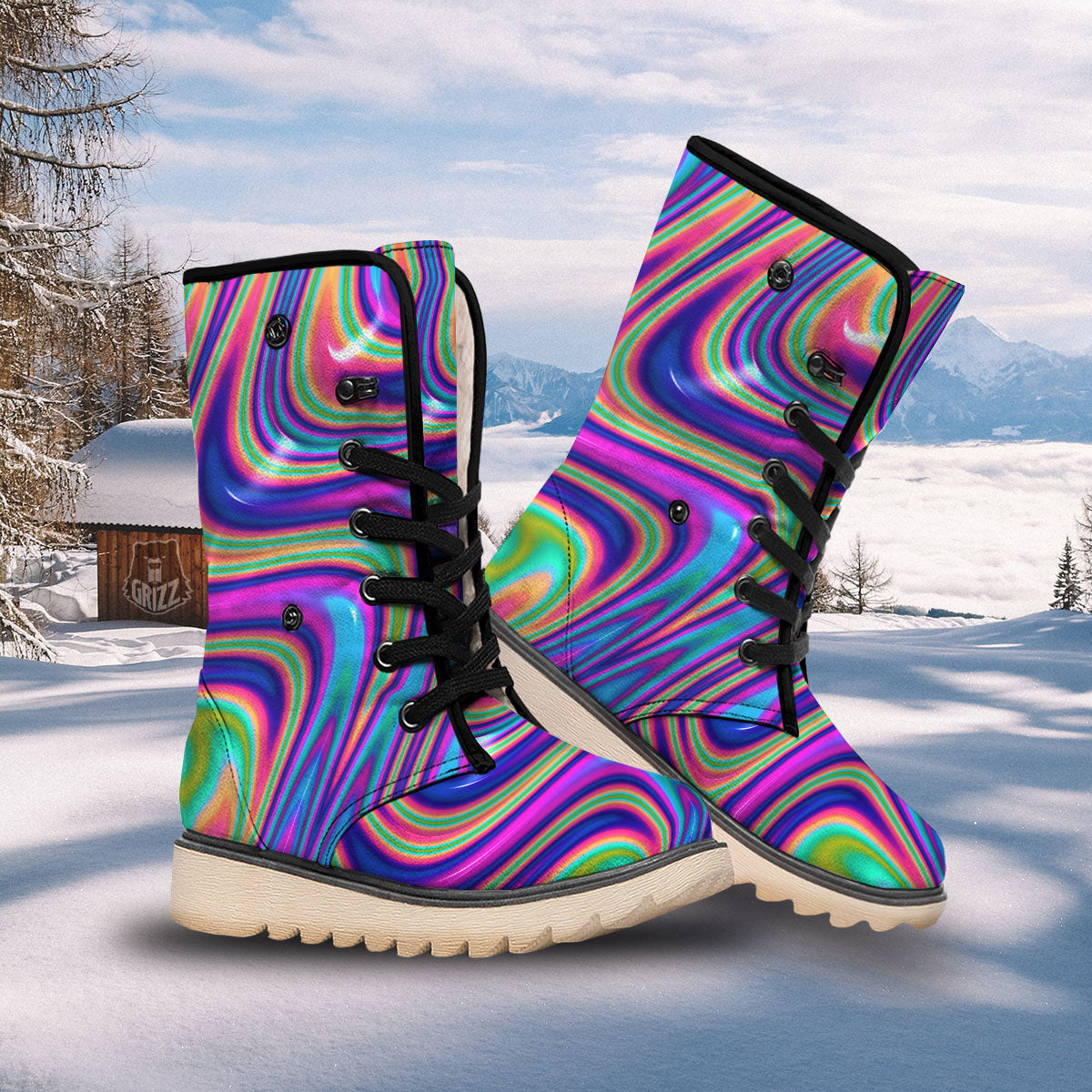 Waves Holographic Print Snow Boots-grizzshop