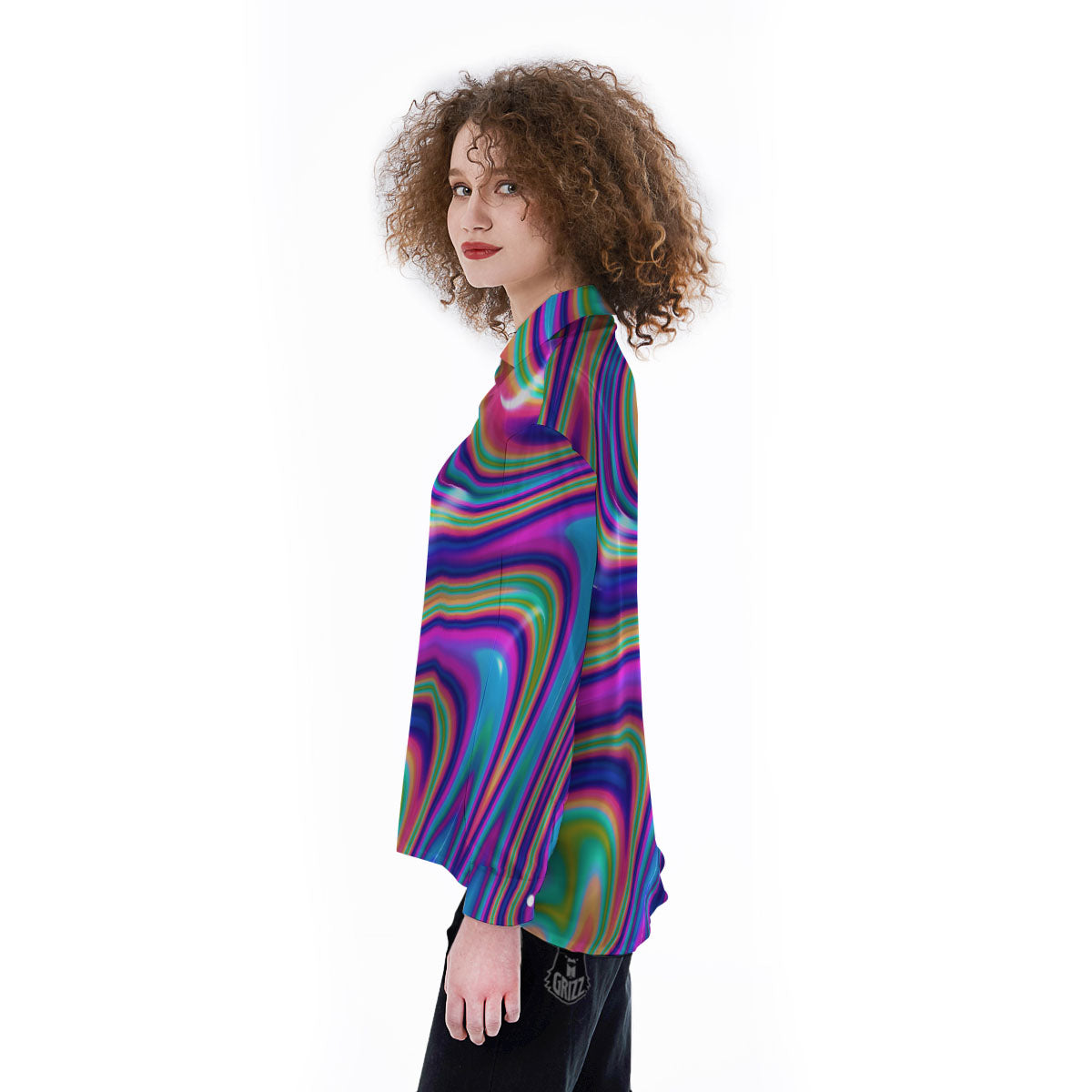 Waves Holographic Print Women's Long Sleeve Shirts-grizzshop