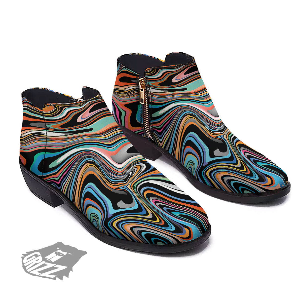 Wavy Psychedelic Print Pattern Ankle Boots-grizzshop