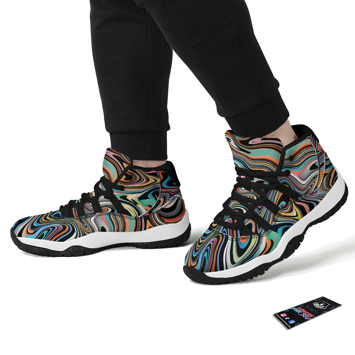 Wavy Psychedelic Print Pattern Black Bball Shoes-grizzshop