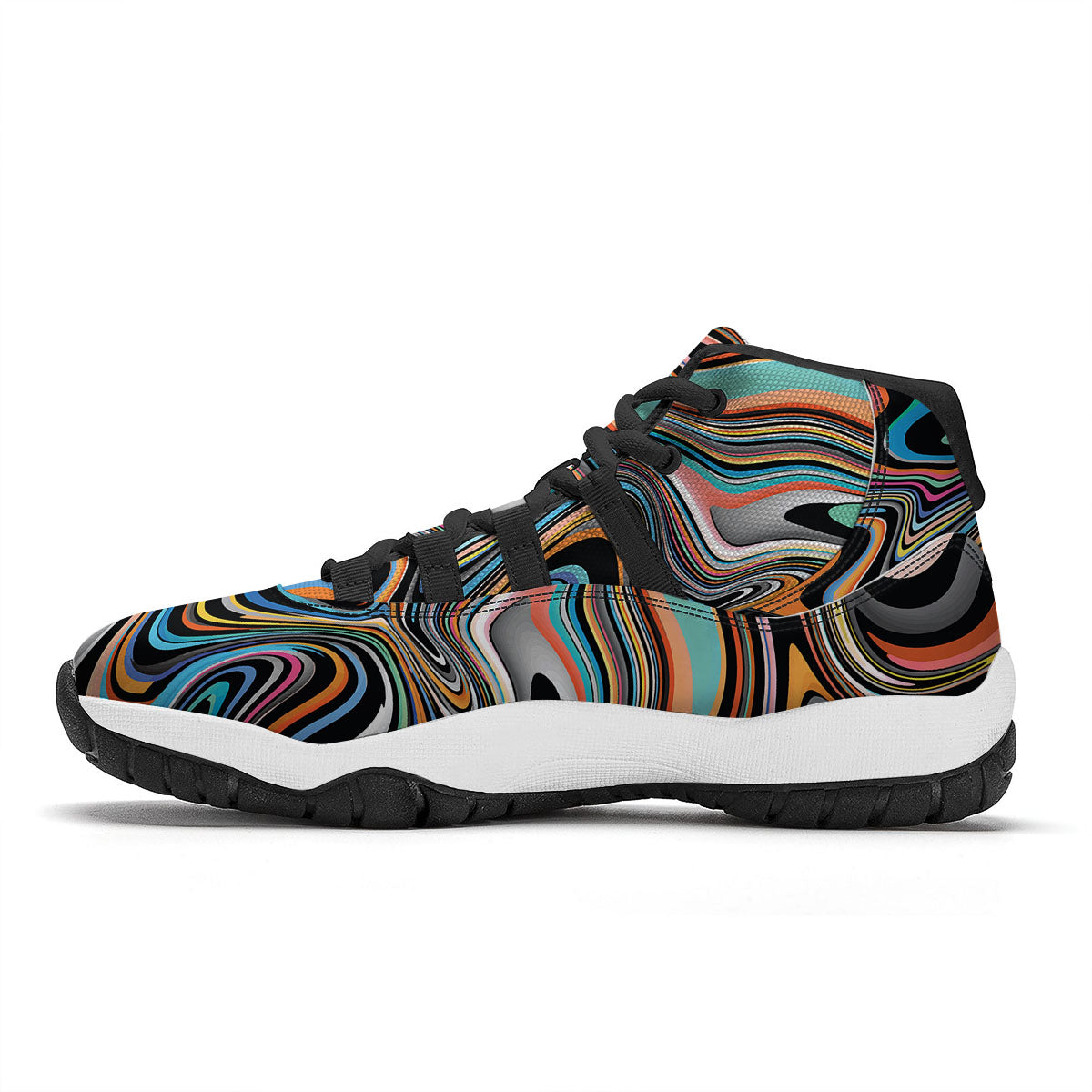 Wavy Psychedelic Print Pattern Black Bball Shoes-grizzshop