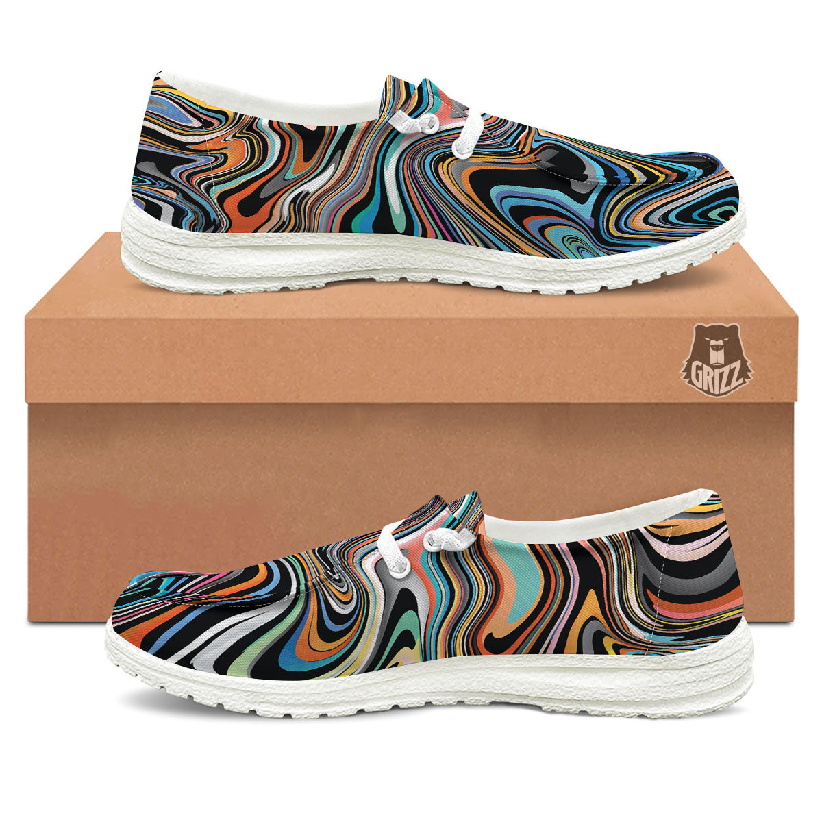 Wavy Psychedelic Print Pattern Black Loafers-grizzshop