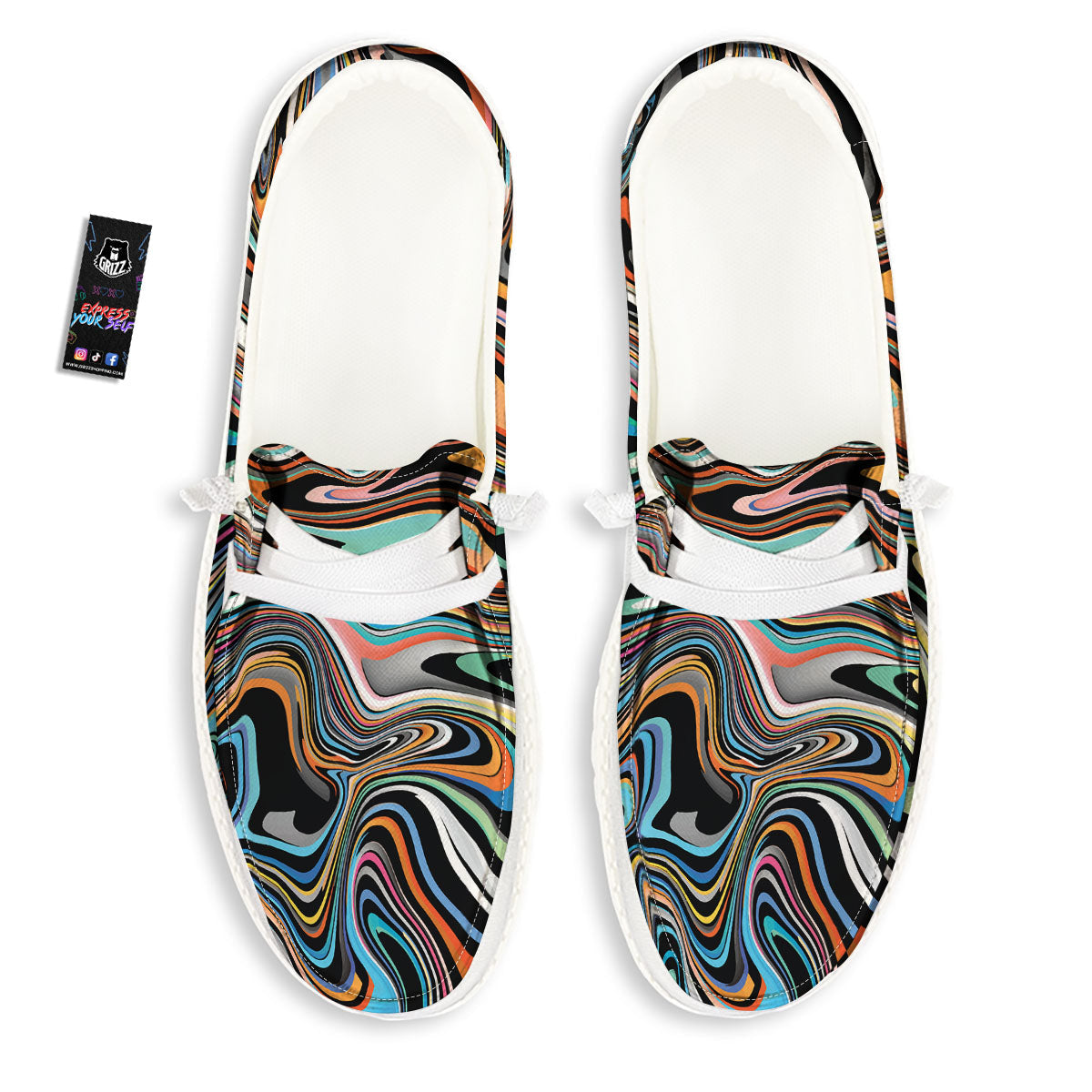 Wavy Psychedelic Print Pattern Black Loafers-grizzshop