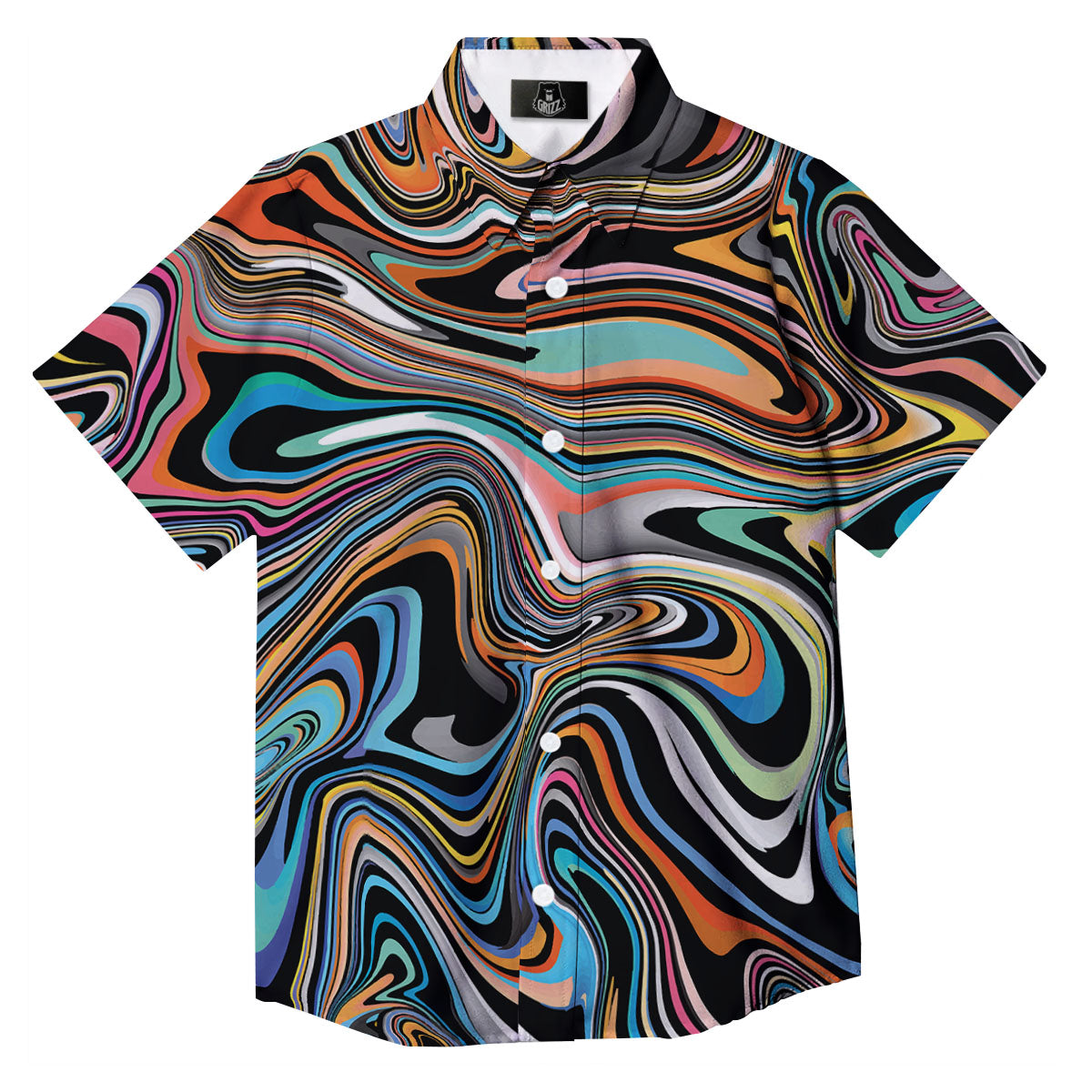 Wavy Psychedelic Print Pattern Button Up Shirt-grizzshop