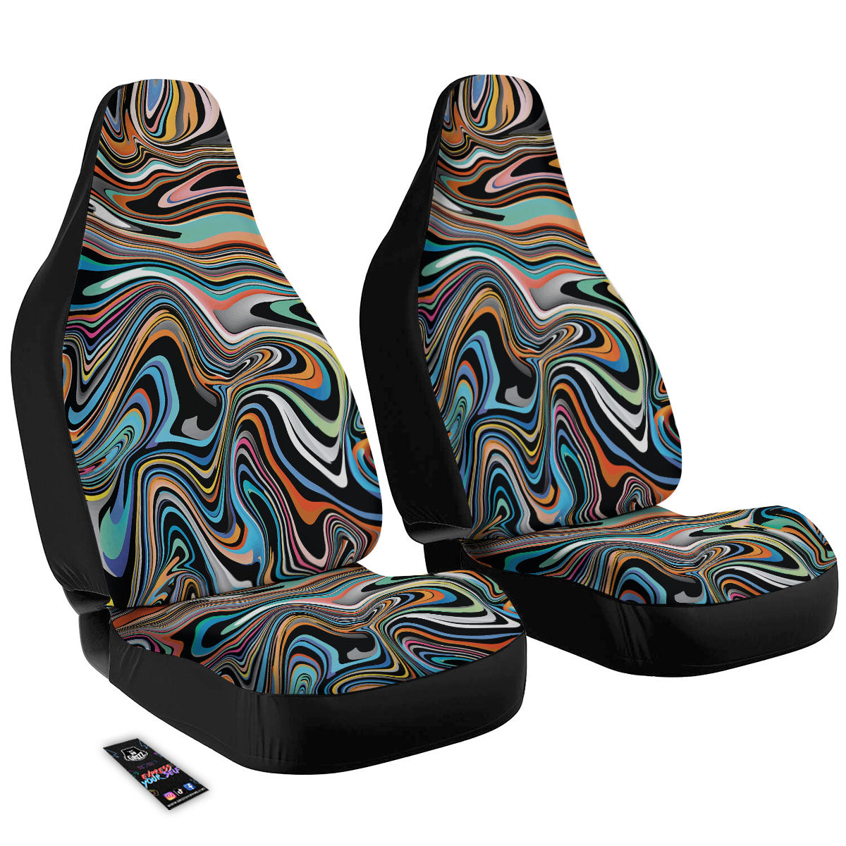 Wavy Psychedelic Print Pattern Car Seat Covers-grizzshop