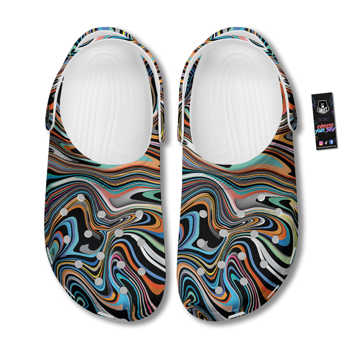 Wavy Psychedelic Print Pattern Clog-grizzshop