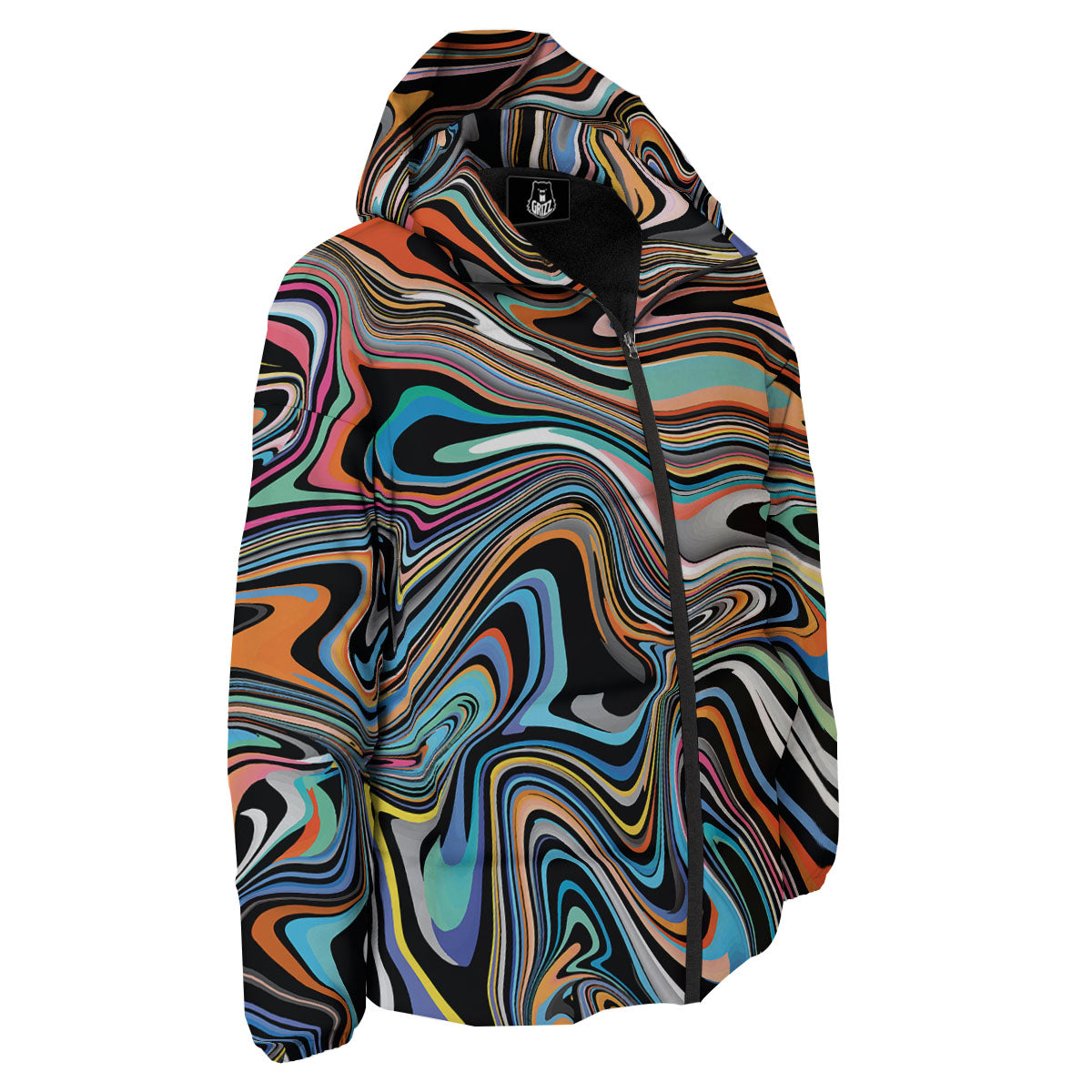 Wavy Psychedelic Print Pattern Down Jacket-grizzshop