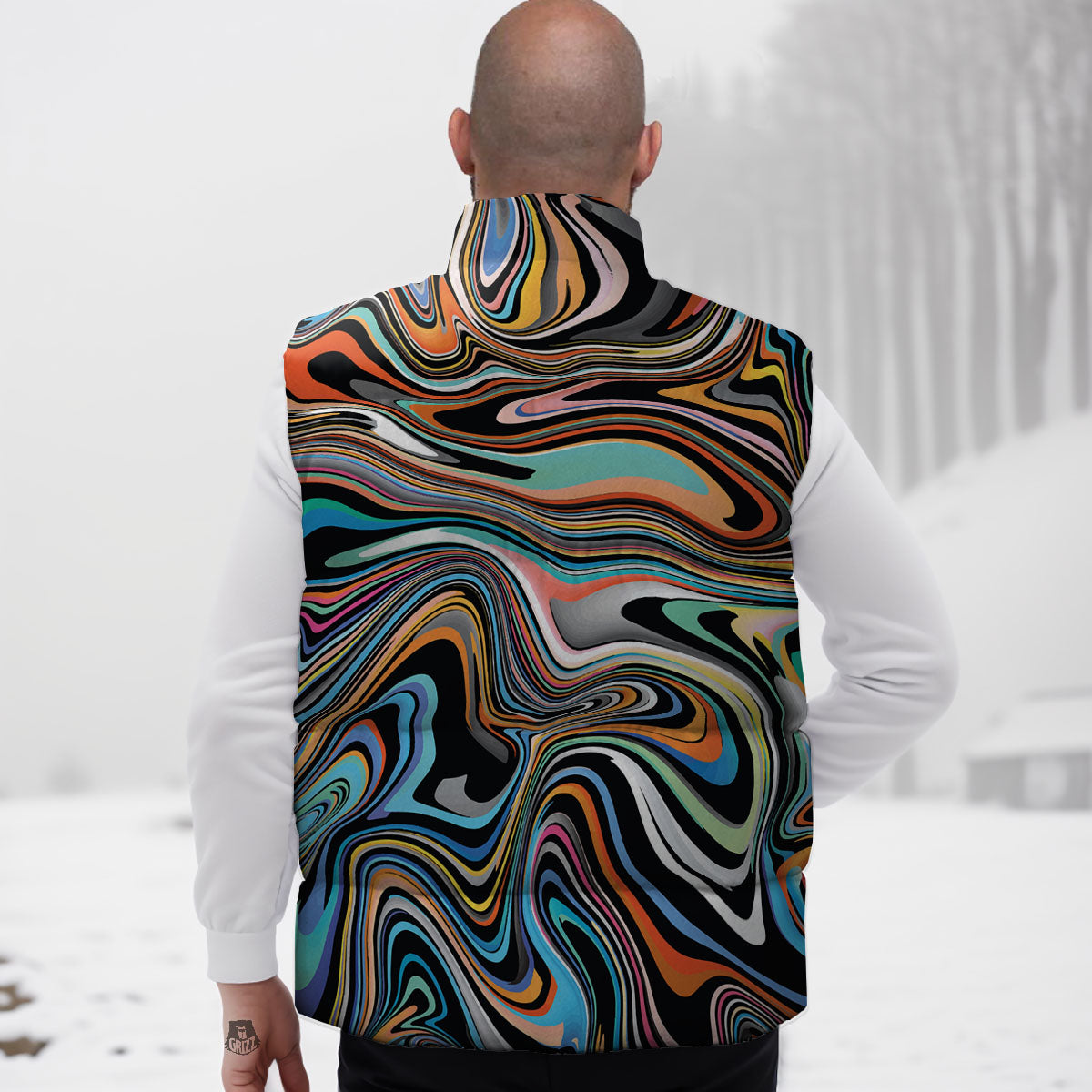 Wavy Psychedelic Print Pattern Down Vest