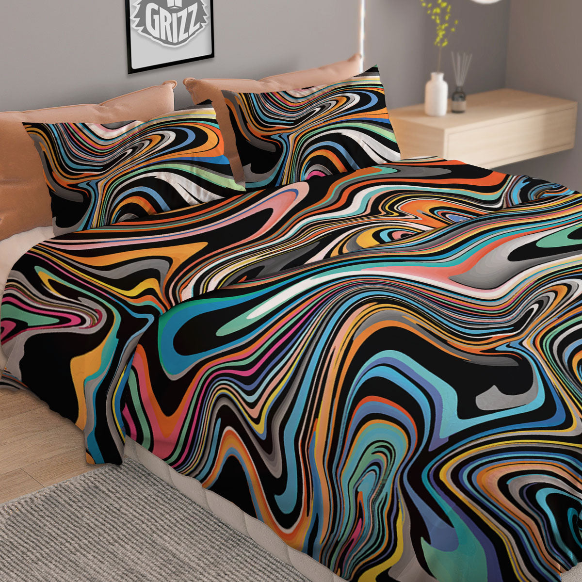 Wavy Psychedelic Print Pattern Duvet Cover Bedding Set