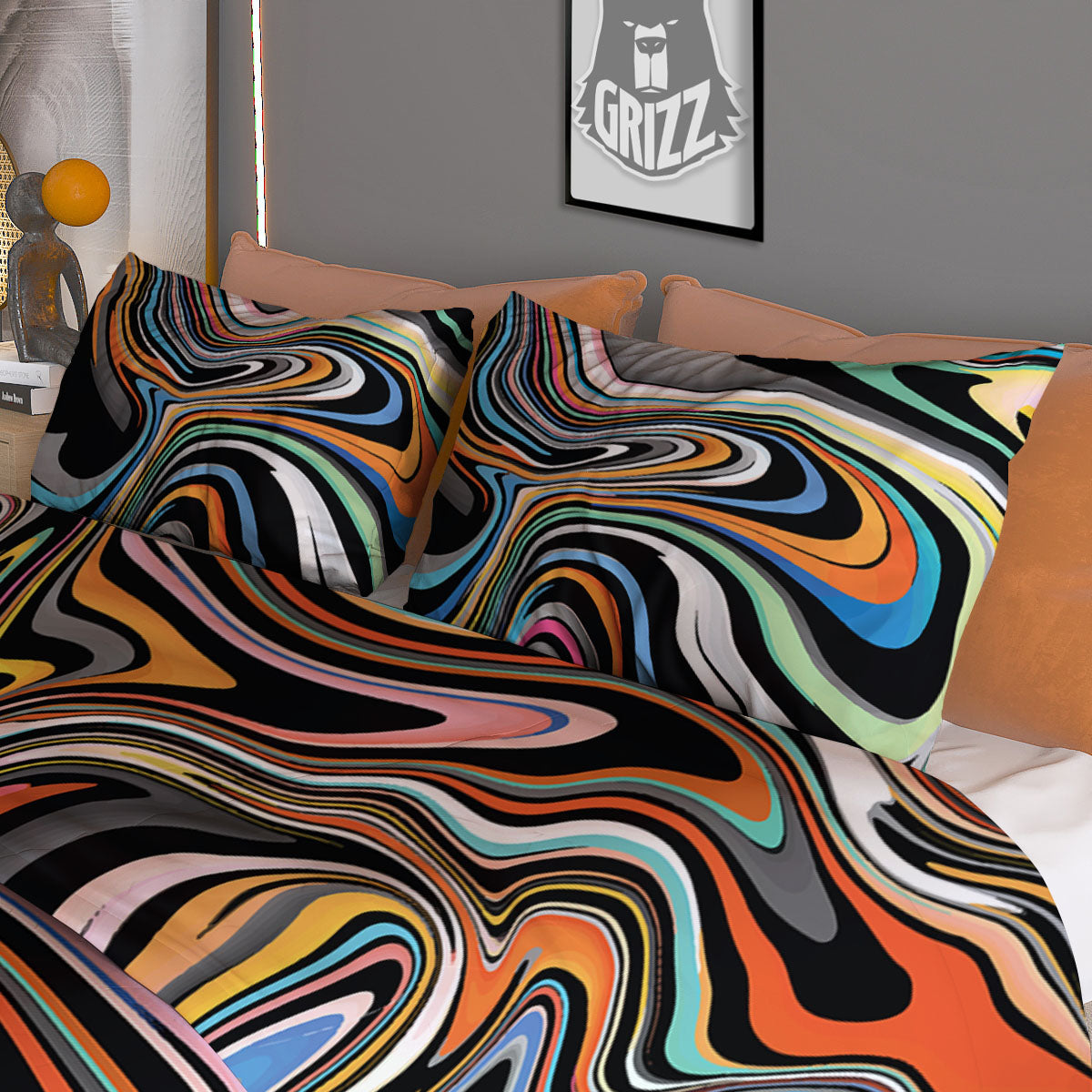 Wavy Psychedelic Print Pattern Duvet Cover Bedding Set