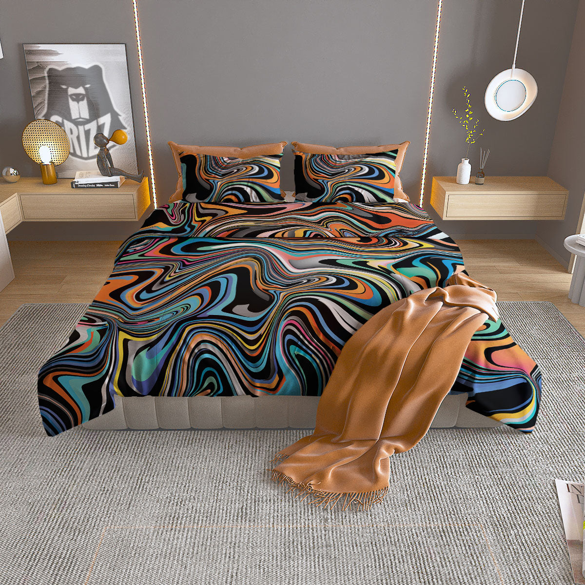 Wavy Psychedelic Print Pattern Duvet Cover Bedding Set