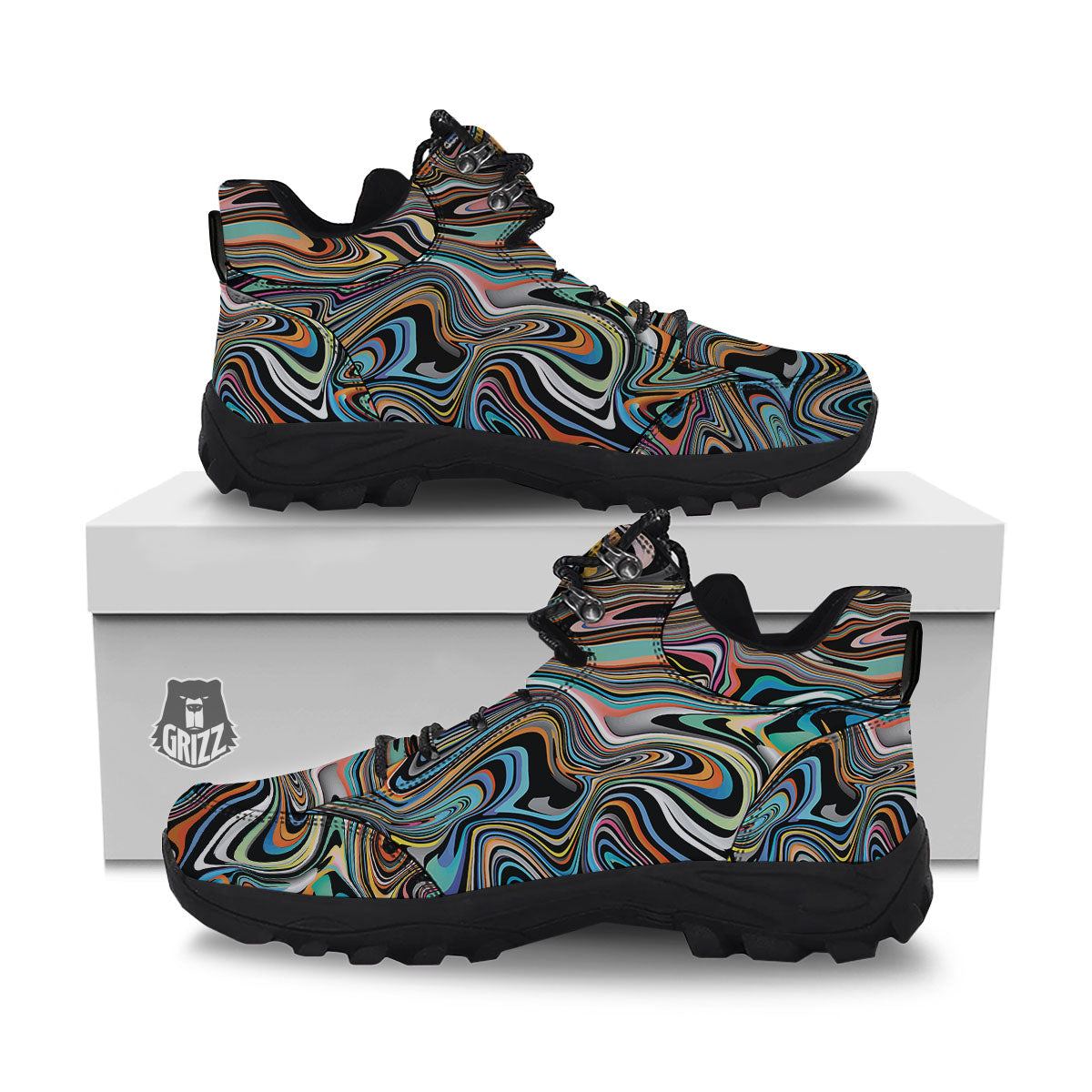 Wavy Psychedelic Print Pattern Hiking Shoes-grizzshop