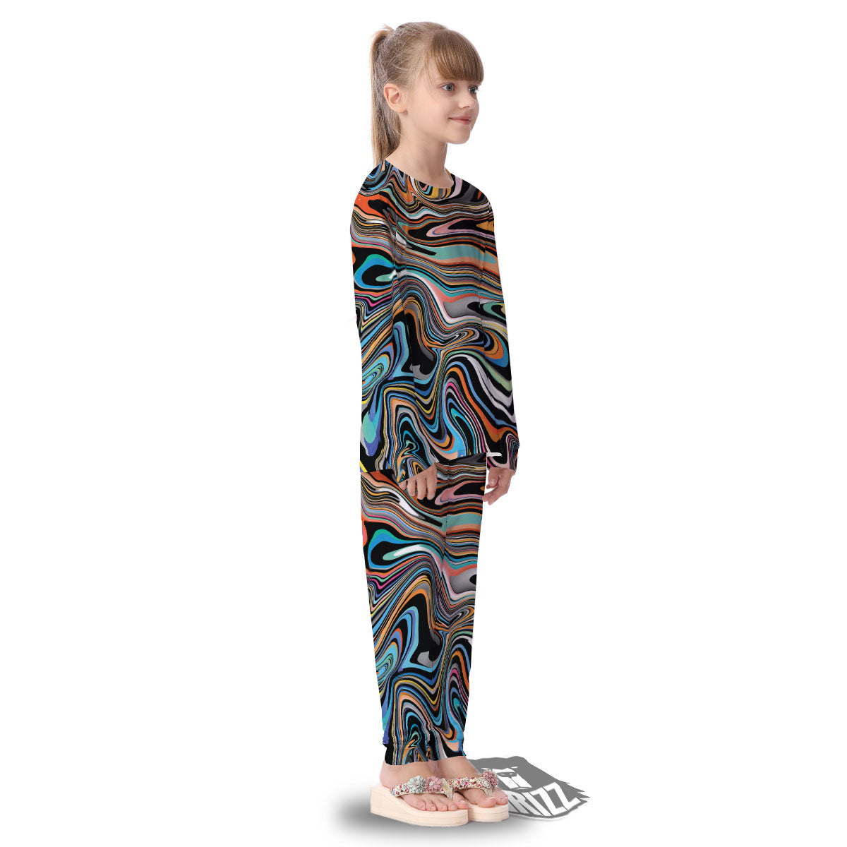 Wavy Psychedelic Print Pattern Kid's Pajamas-grizzshop