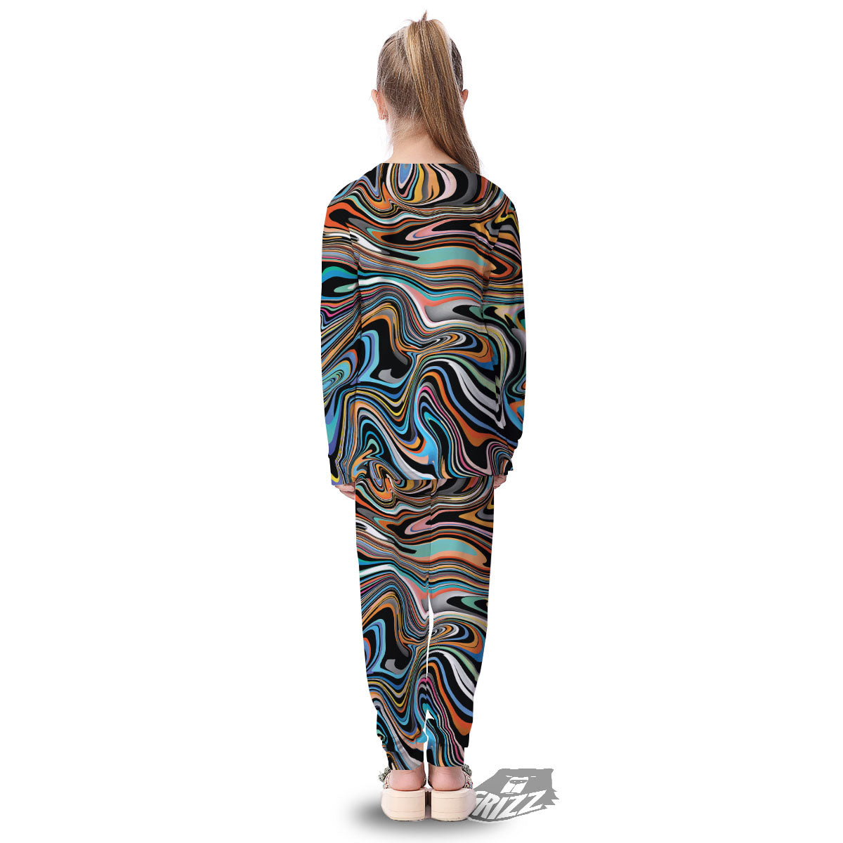 Wavy Psychedelic Print Pattern Kid's Pajamas-grizzshop