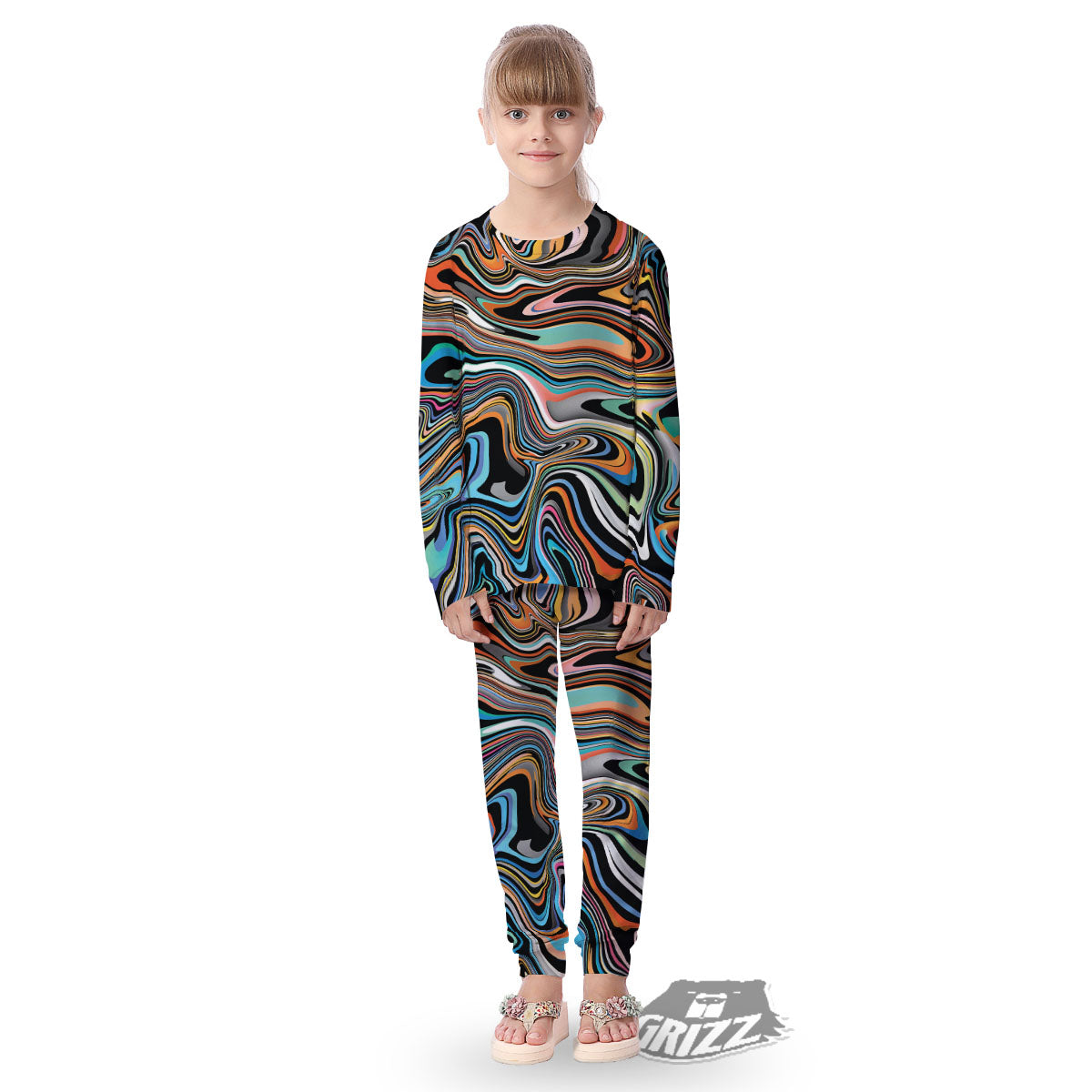 Wavy Psychedelic Print Pattern Kid's Pajamas-grizzshop