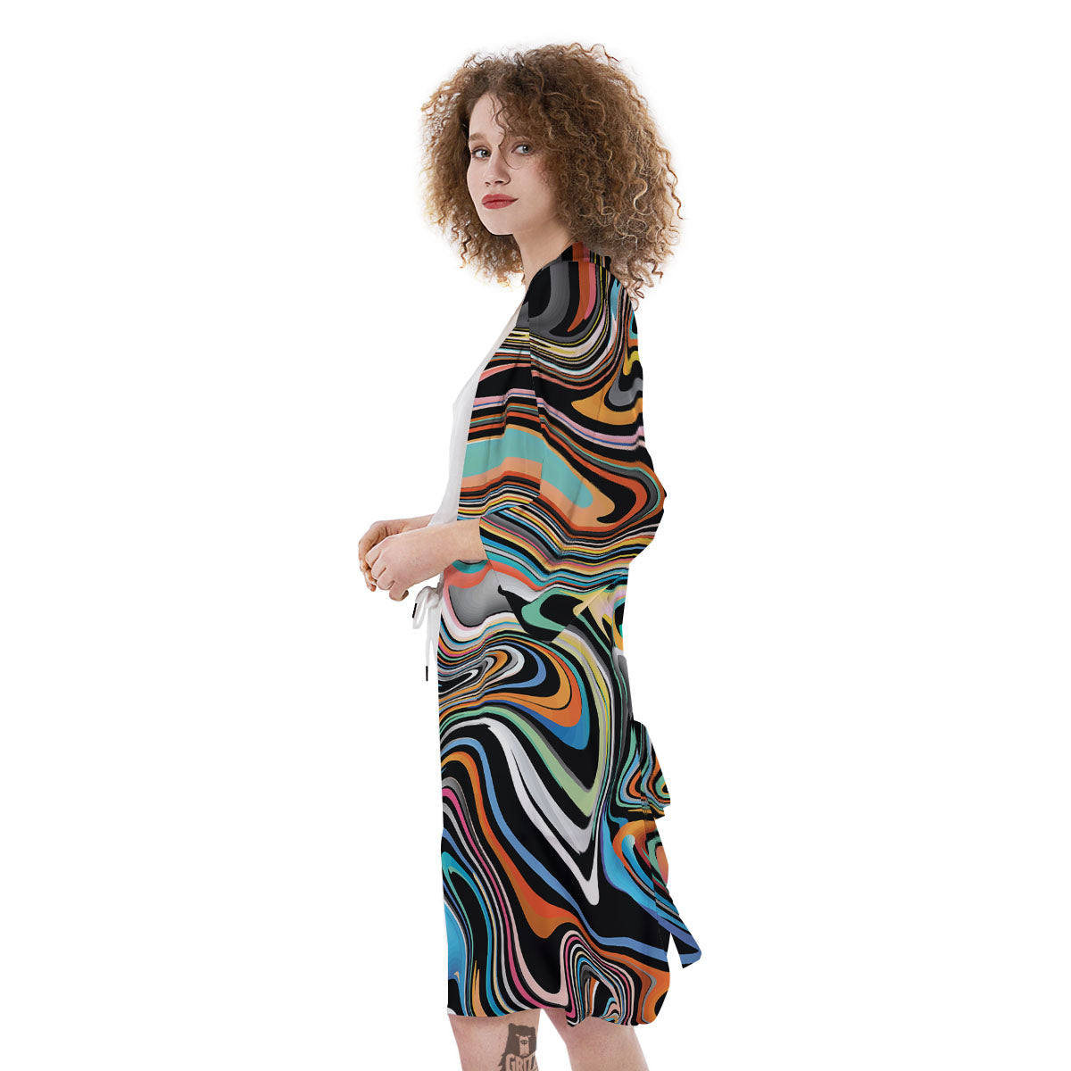 Wavy Psychedelic Print Pattern Kimono-grizzshop