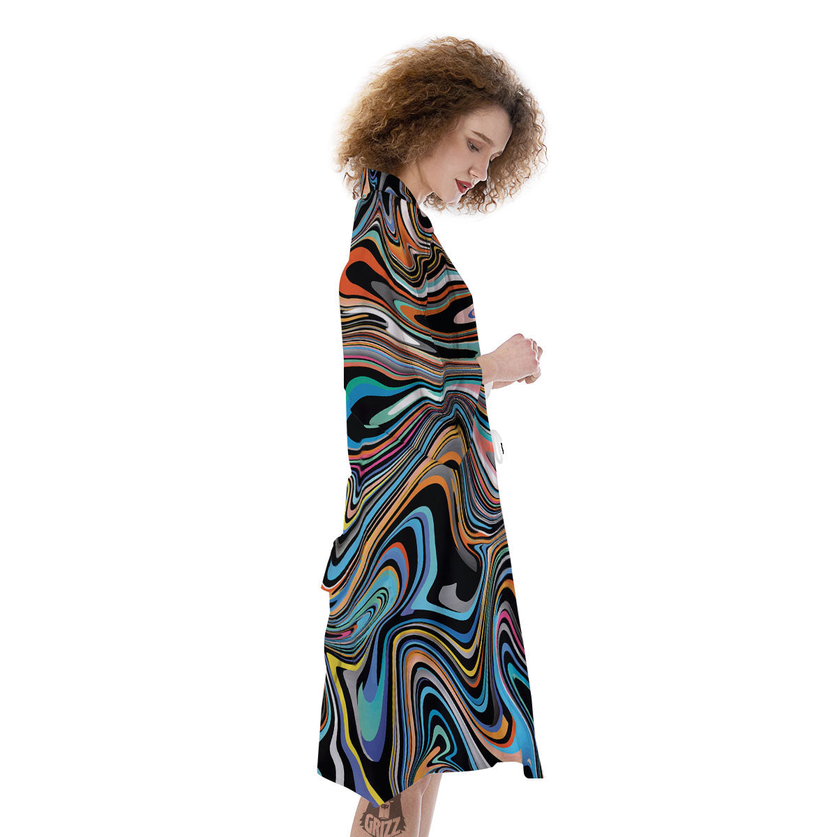 Wavy Psychedelic Print Pattern Kimono-grizzshop